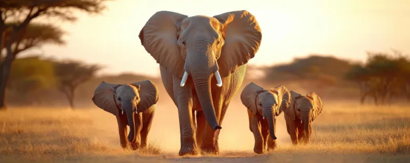 Elephant herd at golden hour